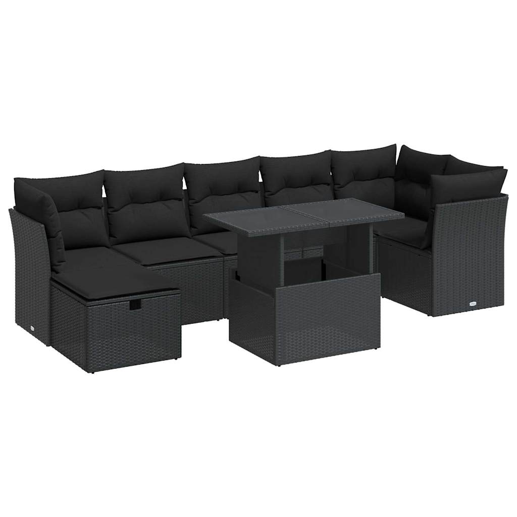 Set Divani da Giardino con Cuscini 8 pz Nero in Polyrattan | homemem39