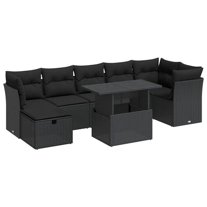 Set Divani da Giardino con Cuscini 8 pz Nero in Polyrattan | homemem39
