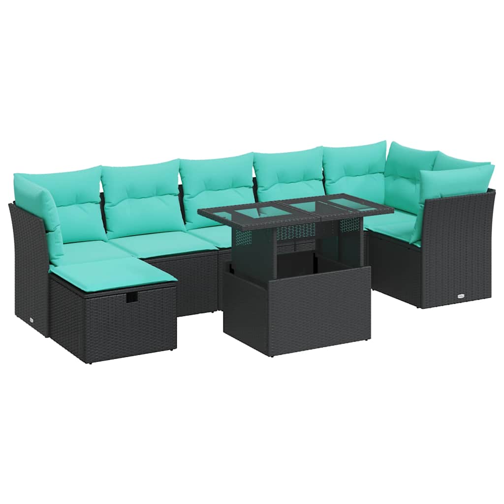 Set Divano da Giardino 8pz con Cuscini Grigio Polyrattan Acacia