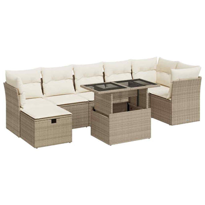 Set Divano da Giardino 8 pz con Cuscini Beige in Polyrattan | homemem39