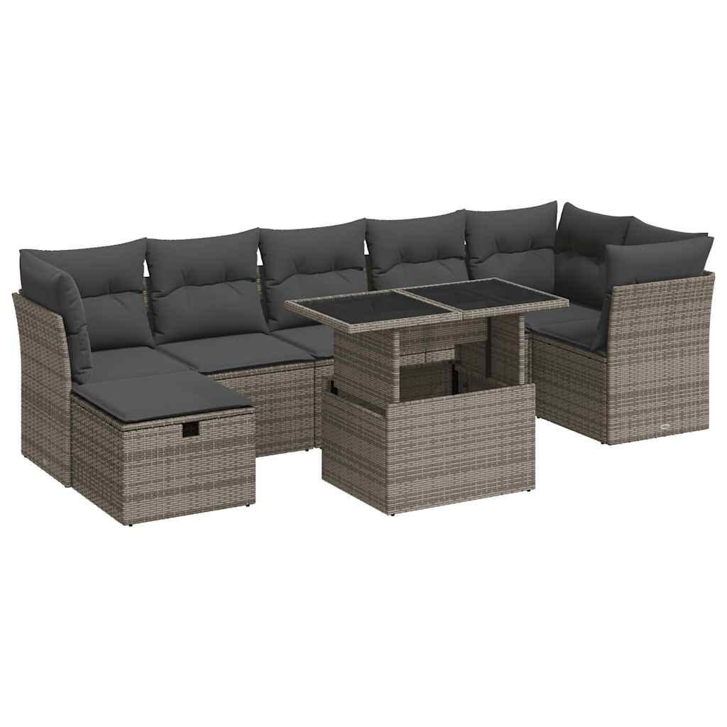 Set Divano da Giardino 8 pz con Cuscini Grigio in Polyrattan