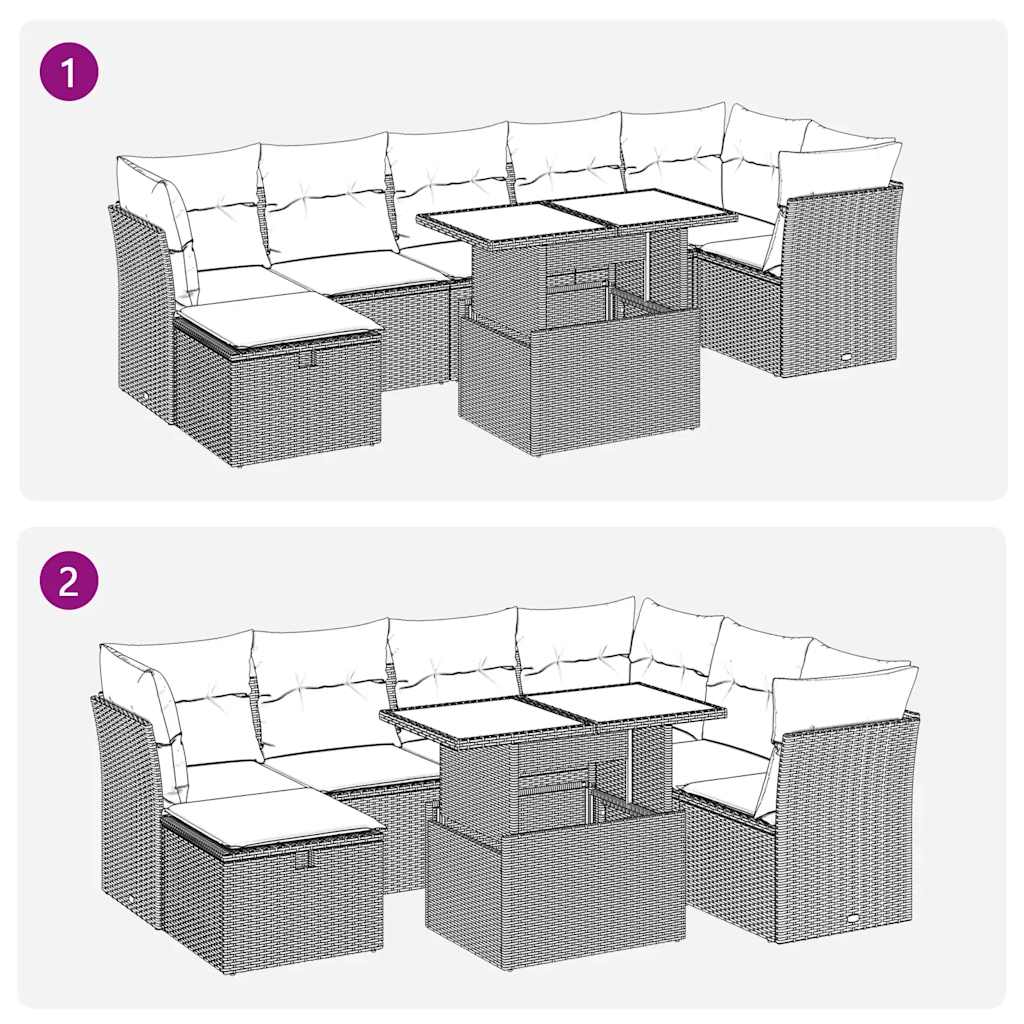 Set Divano da Giardino 8 pz con Cuscini Grigio in Polyrattan