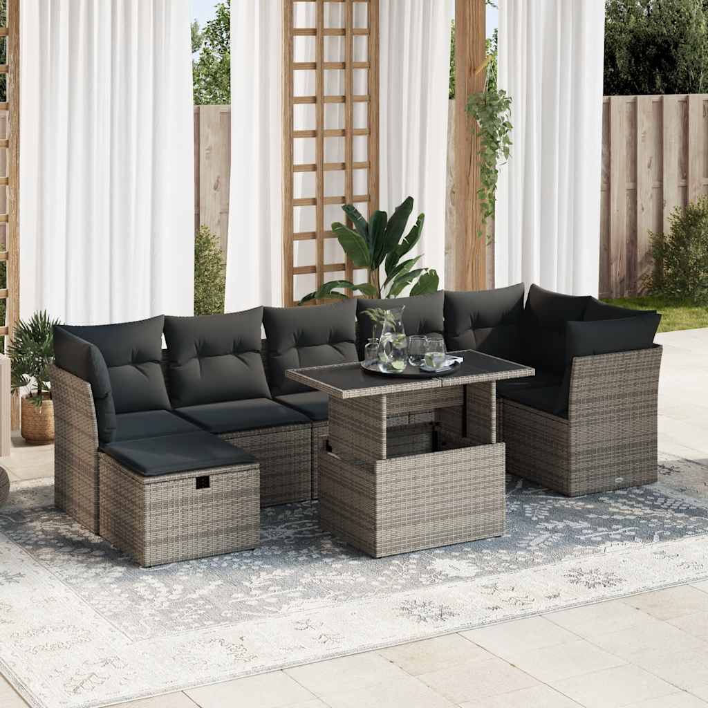 Set Divano da Giardino 8 pz con Cuscini Grigio in Polyrattan | homemem39