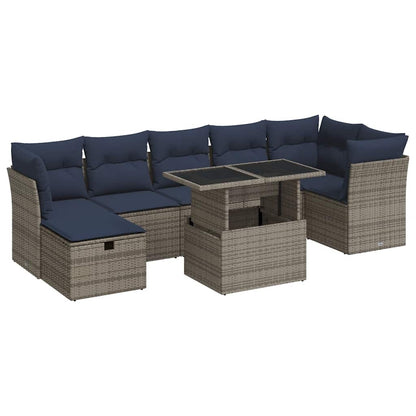 Set Divani Giardino 8 pz con Cuscini Grigio Polyrattan Acacia