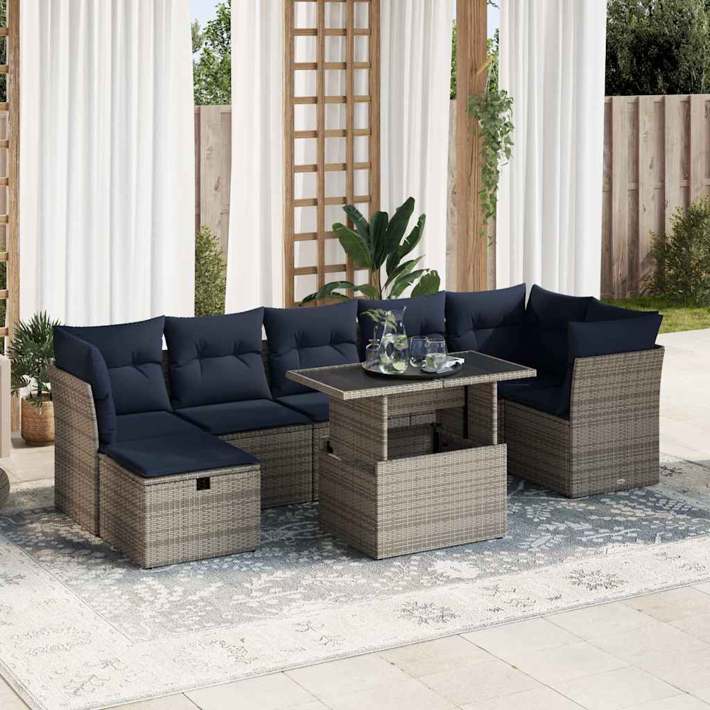 Set Divani Giardino 8 pz con Cuscini Grigio Polyrattan Acacia