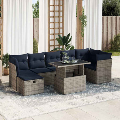 Set Divani Giardino 8 pz con Cuscini Grigio Polyrattan Acacia