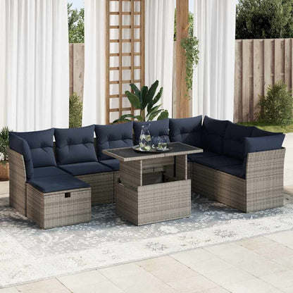 Set Divano da Giardino 9pz con Cuscini Grigio Polyrattan Acacia | homemem39
