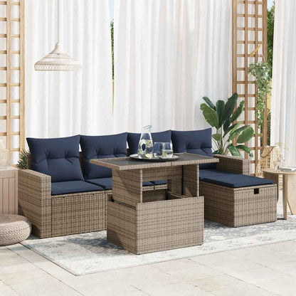 Set Divano Giardino 6 pz con Cuscini Grigio Polyrattan | homemem39