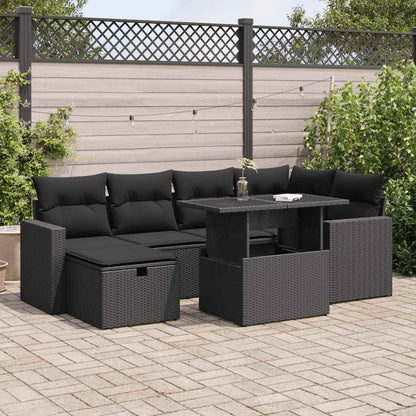 Set Divani da Giardino con Cuscini 7pz Nero Polyrattan | homemem39
