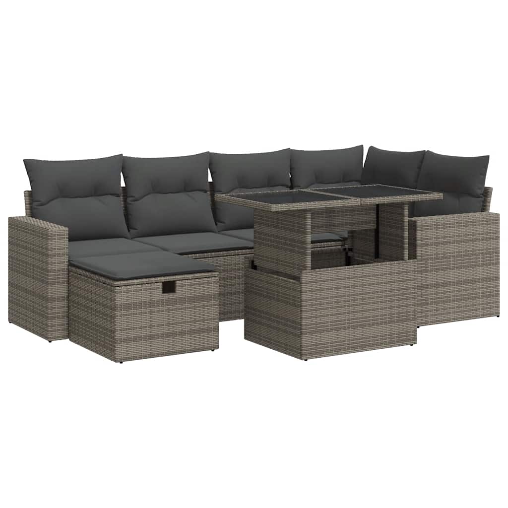 Set Divani da Giardino 7 pz con Cuscini Grigio in Polyrattan | homemem39