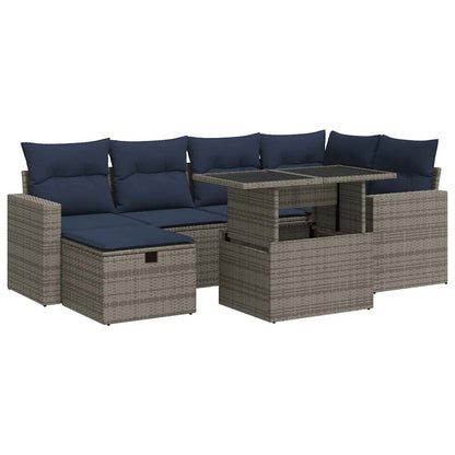 Set Divani Giardino 7 pz con Cuscini Grigio Polyrattan Acacia | homemem39