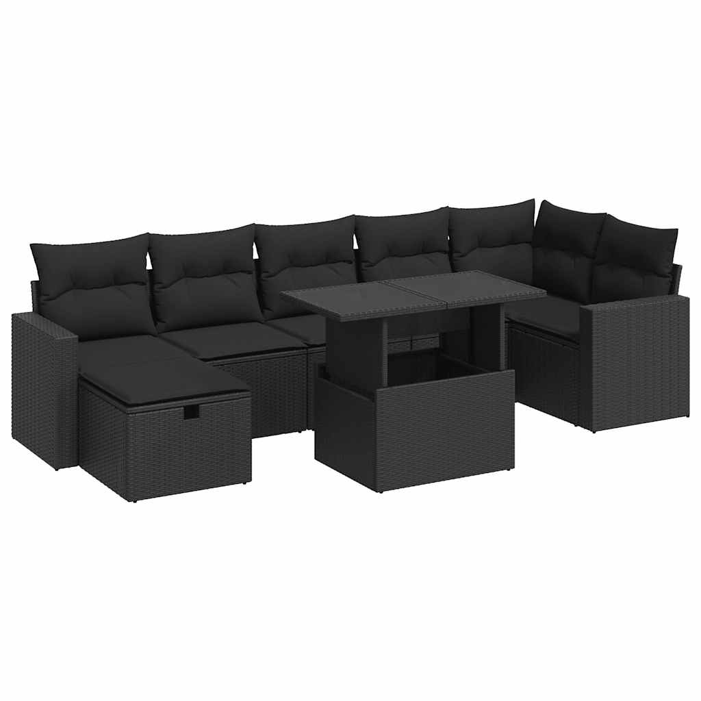 Set Divani da Giardino con Cuscini 8 pz Nero in Polyrattan | homemem39