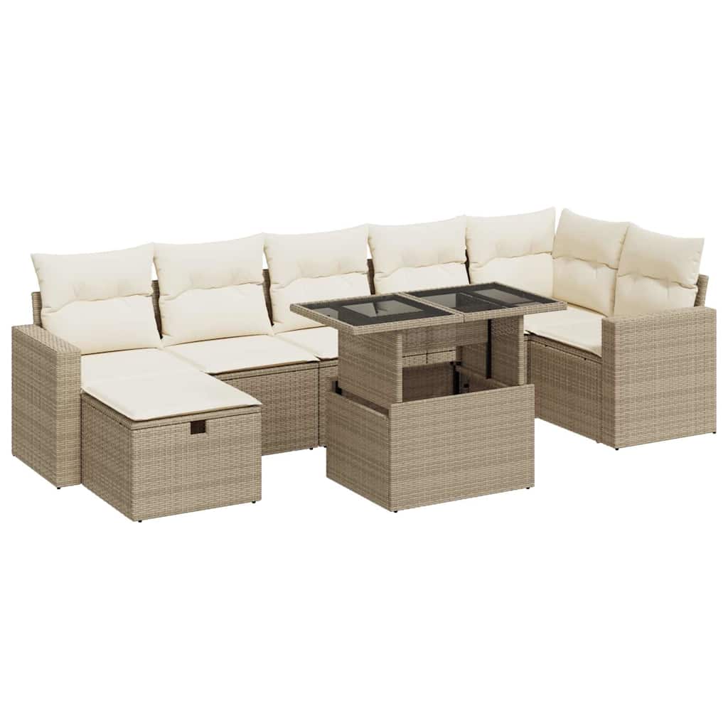 Set Divano da Giardino 8 pz con Cuscini Beige in Polyrattan | homemem39