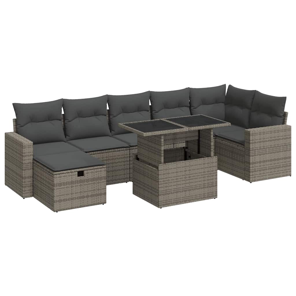 Set Divano da Giardino 8 pz con Cuscini Grigio in Polyrattan