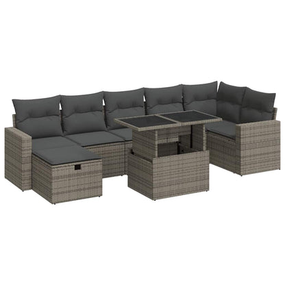 Set Divano da Giardino 8 pz con Cuscini Grigio in Polyrattan