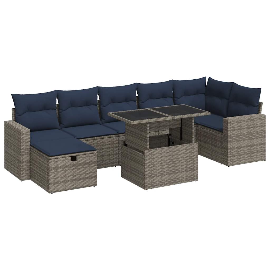 Set Divani Giardino 8 pz con Cuscini Grigio Polyrattan Acacia | homemem39