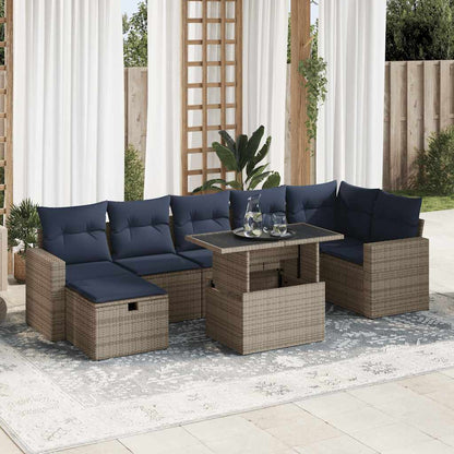 Set Divani Giardino 8 pz con Cuscini Grigio Polyrattan Acacia | homemem39