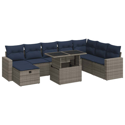 Set Divani Giardino 9 pz con Cuscini Grigio Polyrattan