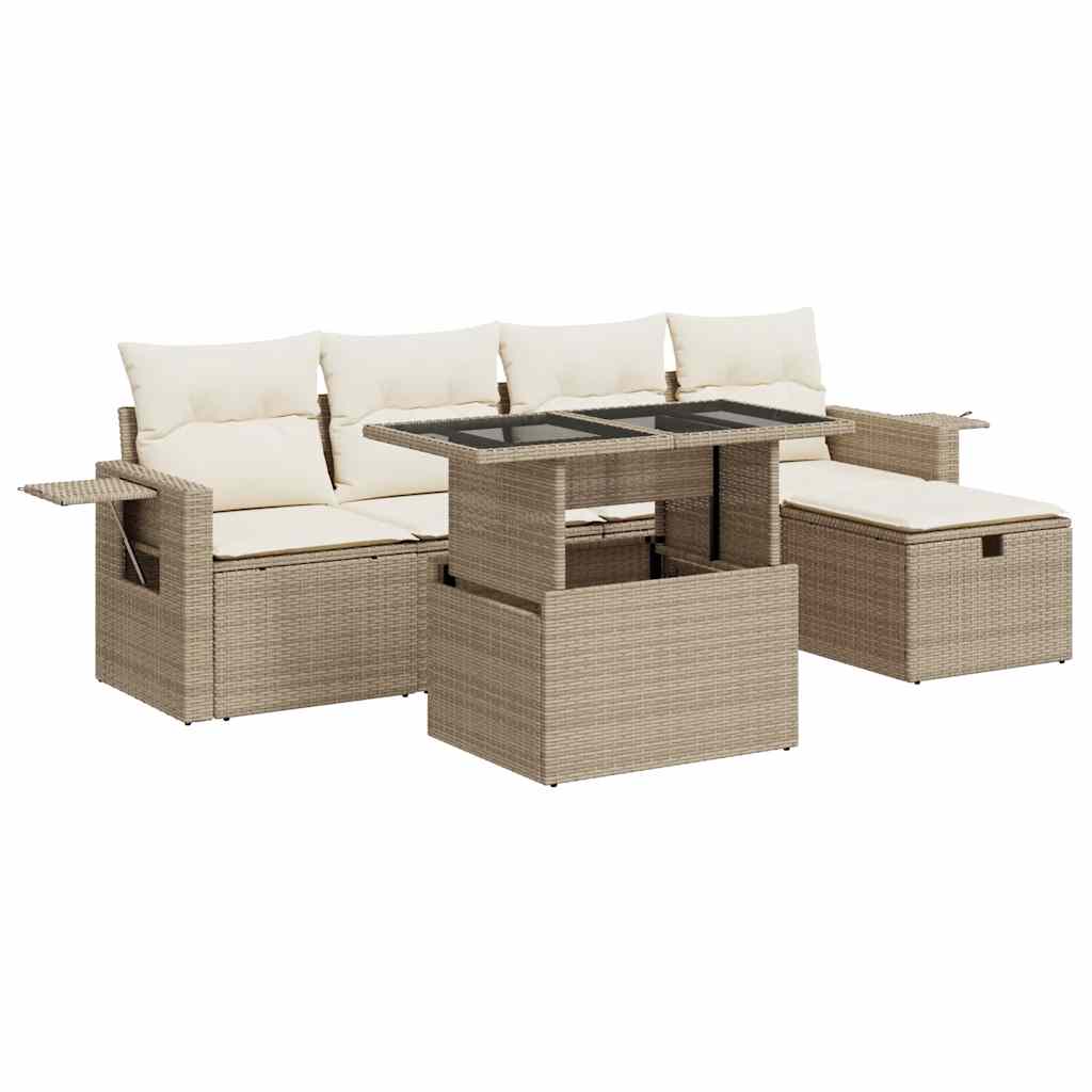 Set Divano da Giardino 6 pz con Cuscini Beige in Polyrattan | homemem39