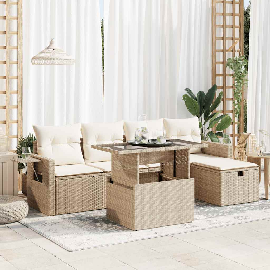 Set Divano da Giardino 6 pz con Cuscini Beige in Polyrattan | homemem39