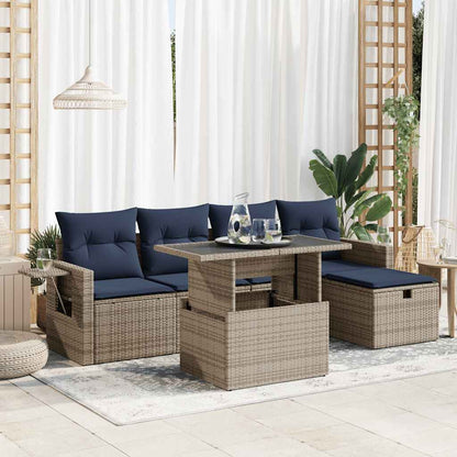 Set Divano Giardino 6 pz con Cuscini Grigio Polyrattan Acacia | homemem39