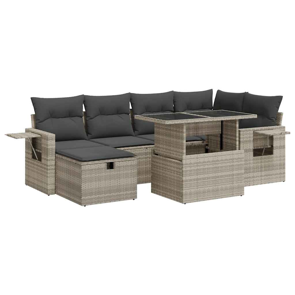 Set Divani da Giardino 7pz con Cuscini Grigio Chiaro Polyrattan