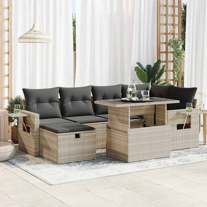 Set Divani da Giardino 7pz con Cuscini Grigio Chiaro Polyrattan