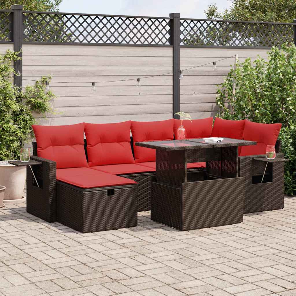 Set Divani da Giardino con Cuscini 7 pz Marrone