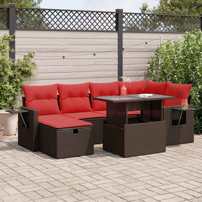 Set Divani da Giardino con Cuscini 7 pz Marrone
