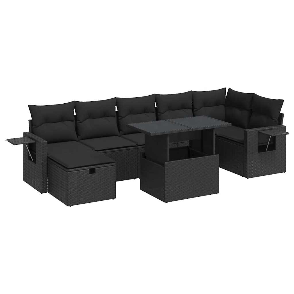 Set Divani da Giardino con Cuscini 8 pz Nero in Polyrattan | homemem39