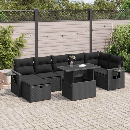 Set Divani da Giardino con Cuscini 8 pz Nero in Polyrattan | homemem39