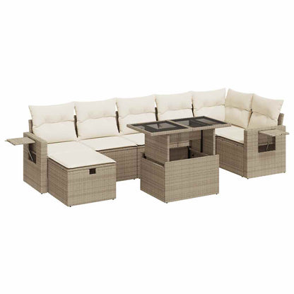 Set Divano da Giardino 8 pz con Cuscini Beige in Polyrattan | homemem39