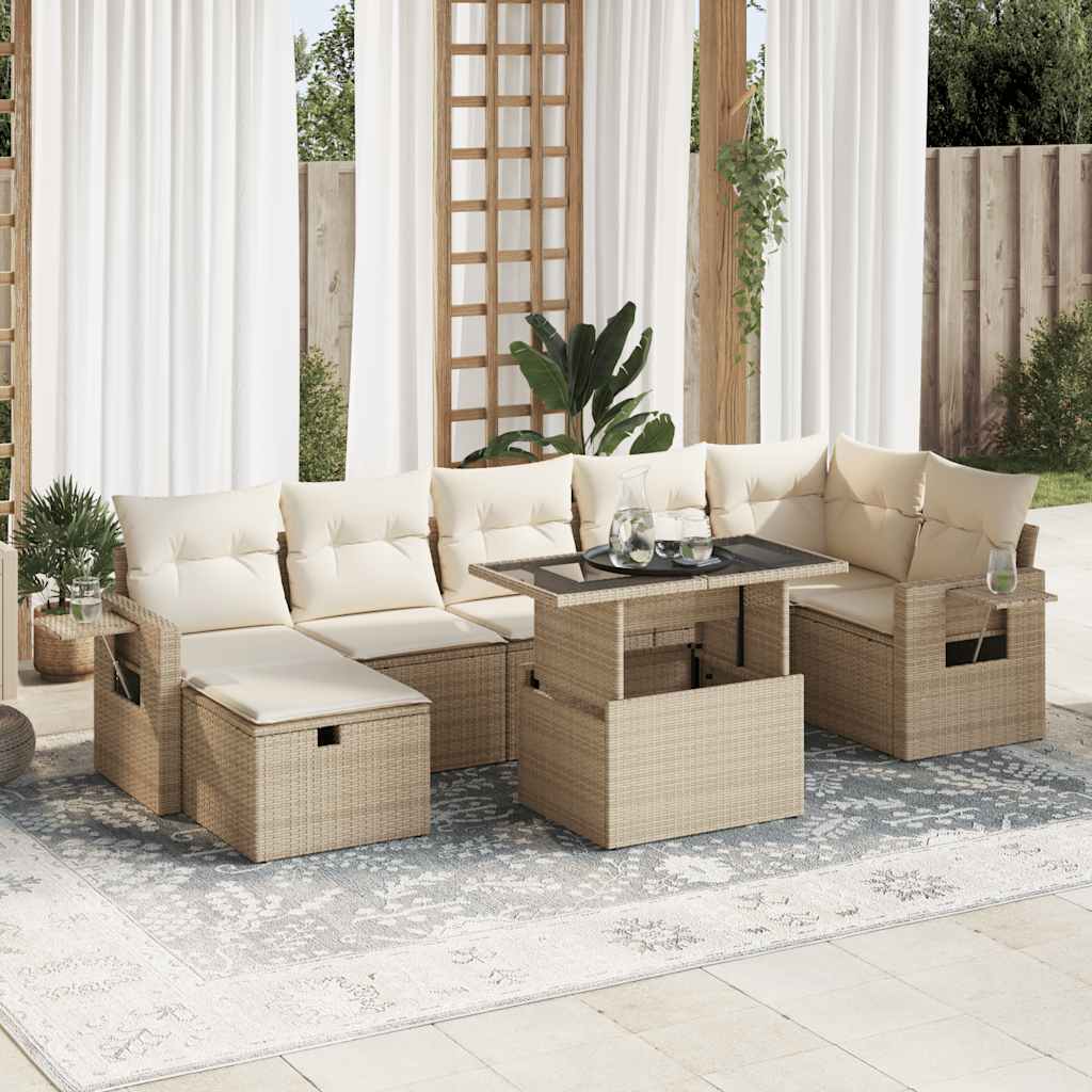 Set Divano da Giardino 8 pz con Cuscini Beige in Polyrattan | homemem39