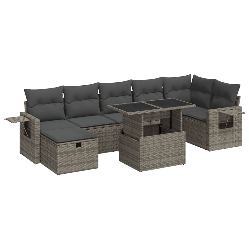 Set Divano da Giardino 8 pz con Cuscini Grigio in Polyrattan