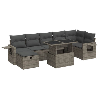 Set Divano da Giardino 8 pz con Cuscini Grigio in Polyrattan