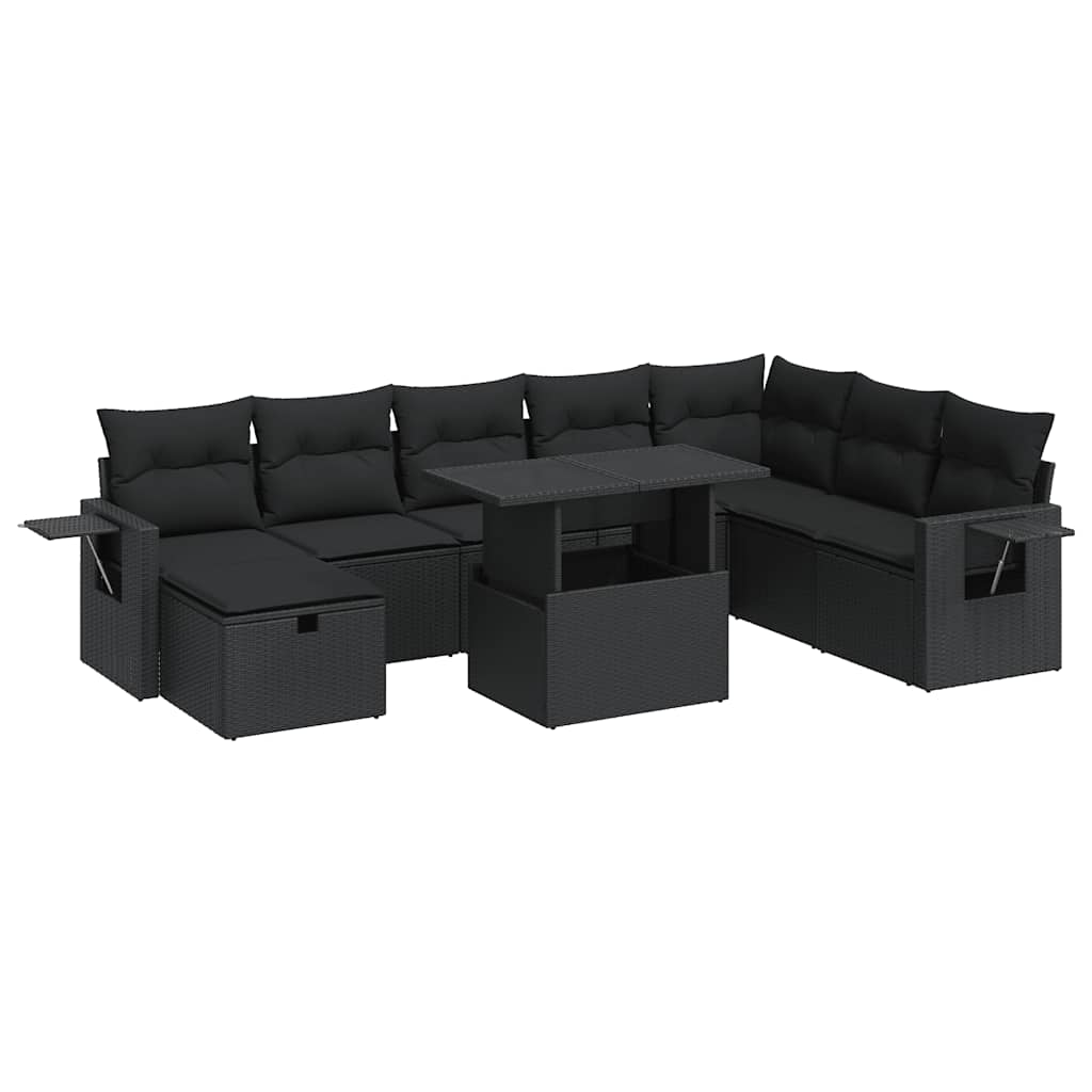 Set Divani da Giardino 9 pz con Cuscini Nero in Polyrattan | homemem39