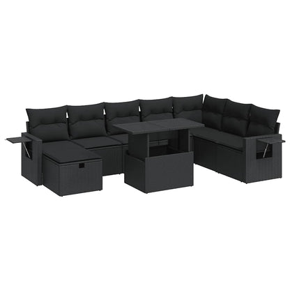 Set Divani da Giardino 9 pz con Cuscini Nero in Polyrattan | homemem39