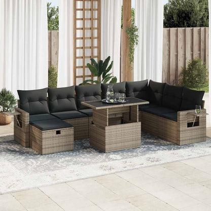 Set Divano da Giardino 9 pz con Cuscini Grigio in Polyrattan | homemem39