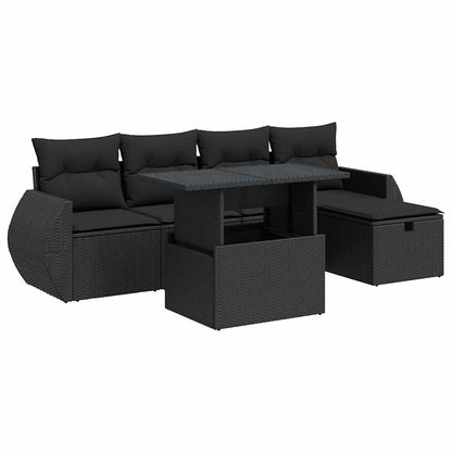 Set Divano da Giardino 6 pz con Cuscini Nero in Polyrattan | homemem39
