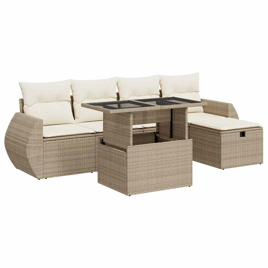 Set Divano da Giardino 6 pz con Cuscini Beige in Polyrattan | homemem39