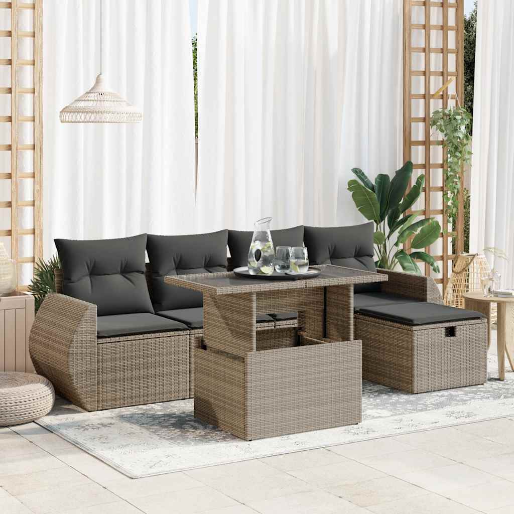 Set Divano da Giardino 6 pz con Cuscini Grigio in Polyrattan