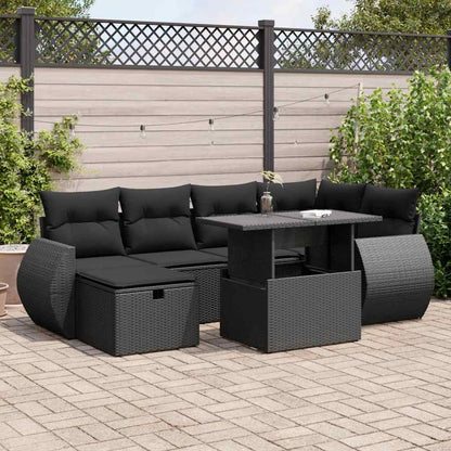 Set Divani da Giardino con Cuscini 7pz Nero Polyrattan | homemem39