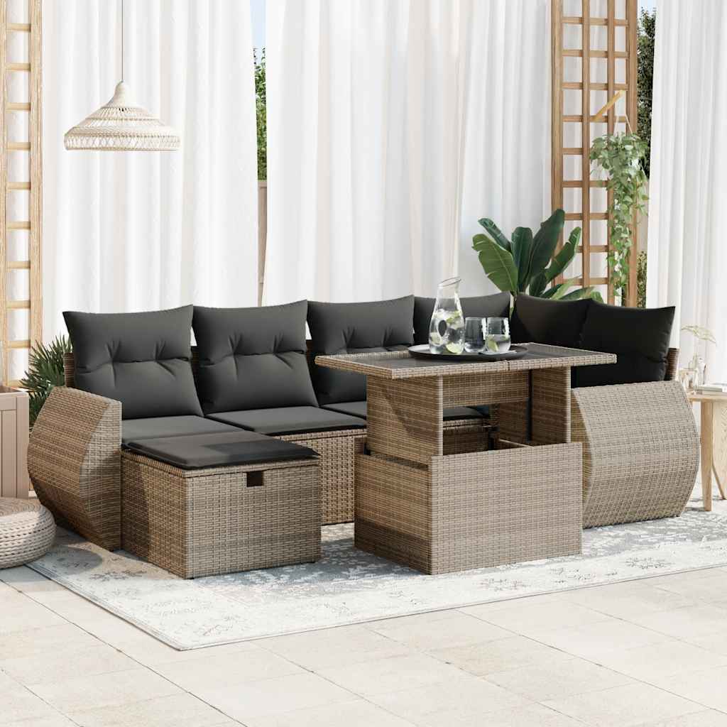 Set Divani da Giardino 7 pz con Cuscini Grigio in Polyrattan | homemem39