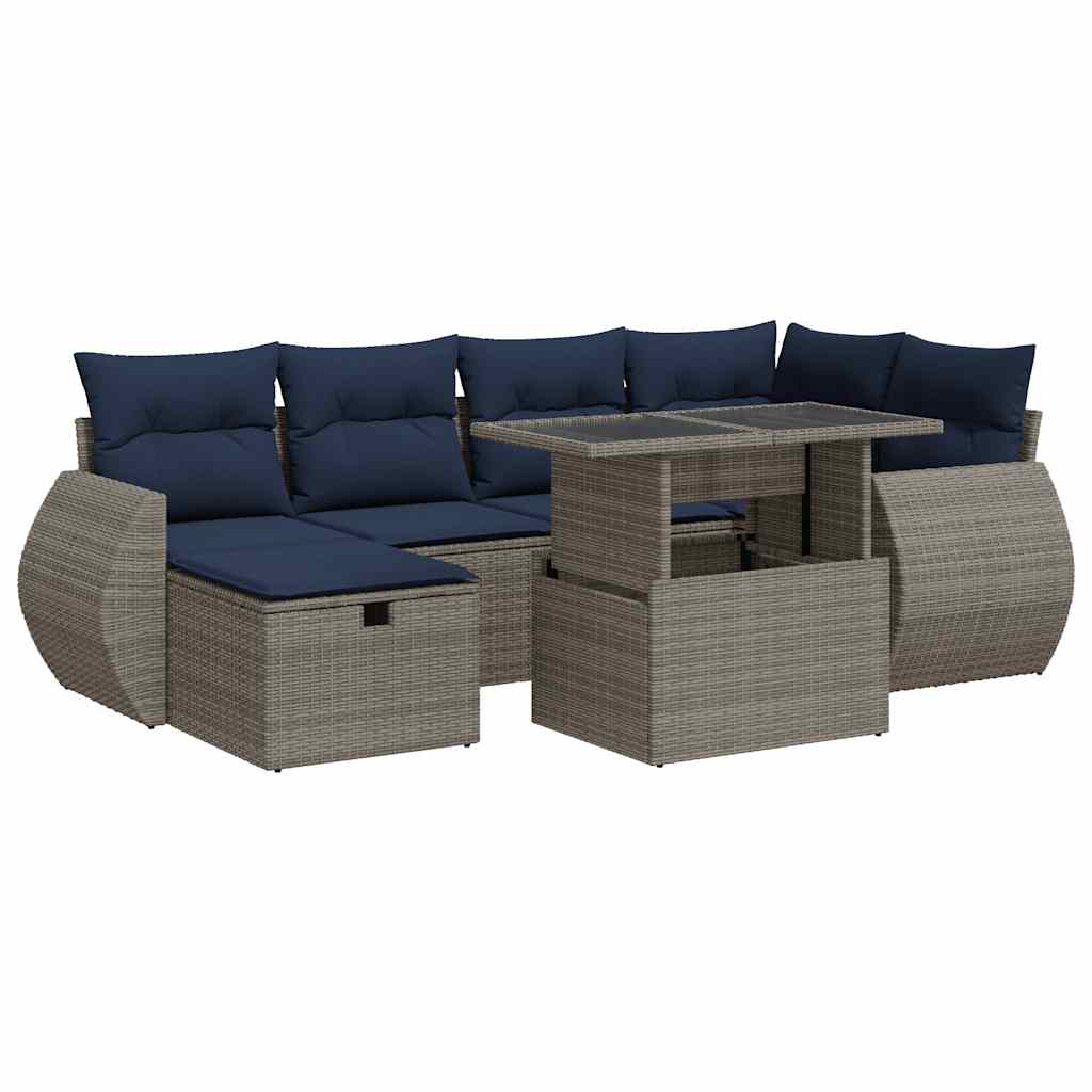 Set Divani Giardino 7 pz con Cuscini Grigio Polyrattan Acacia | homemem39
