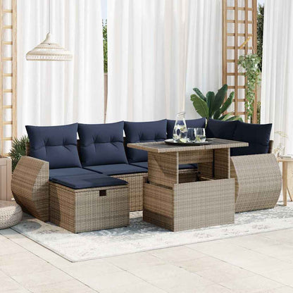 Set Divani Giardino 7 pz con Cuscini Grigio Polyrattan Acacia | homemem39