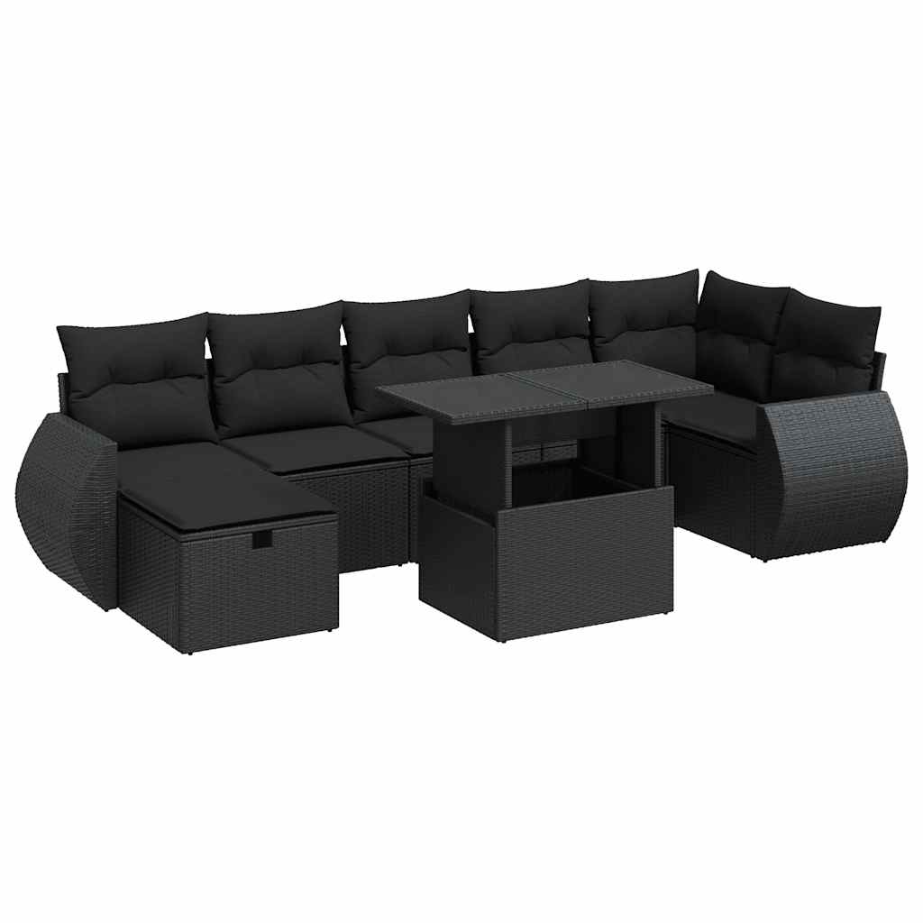 Set Divani da Giardino con Cuscini 8 pz Nero in Polyrattan | homemem39