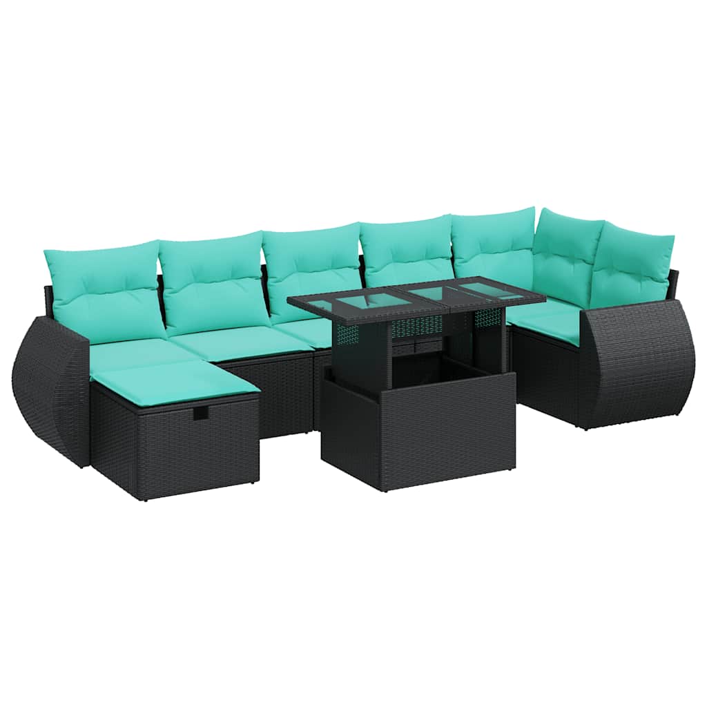 Set Divano da Giardino 8pz con Cuscini Grigio Polyrattan Acacia