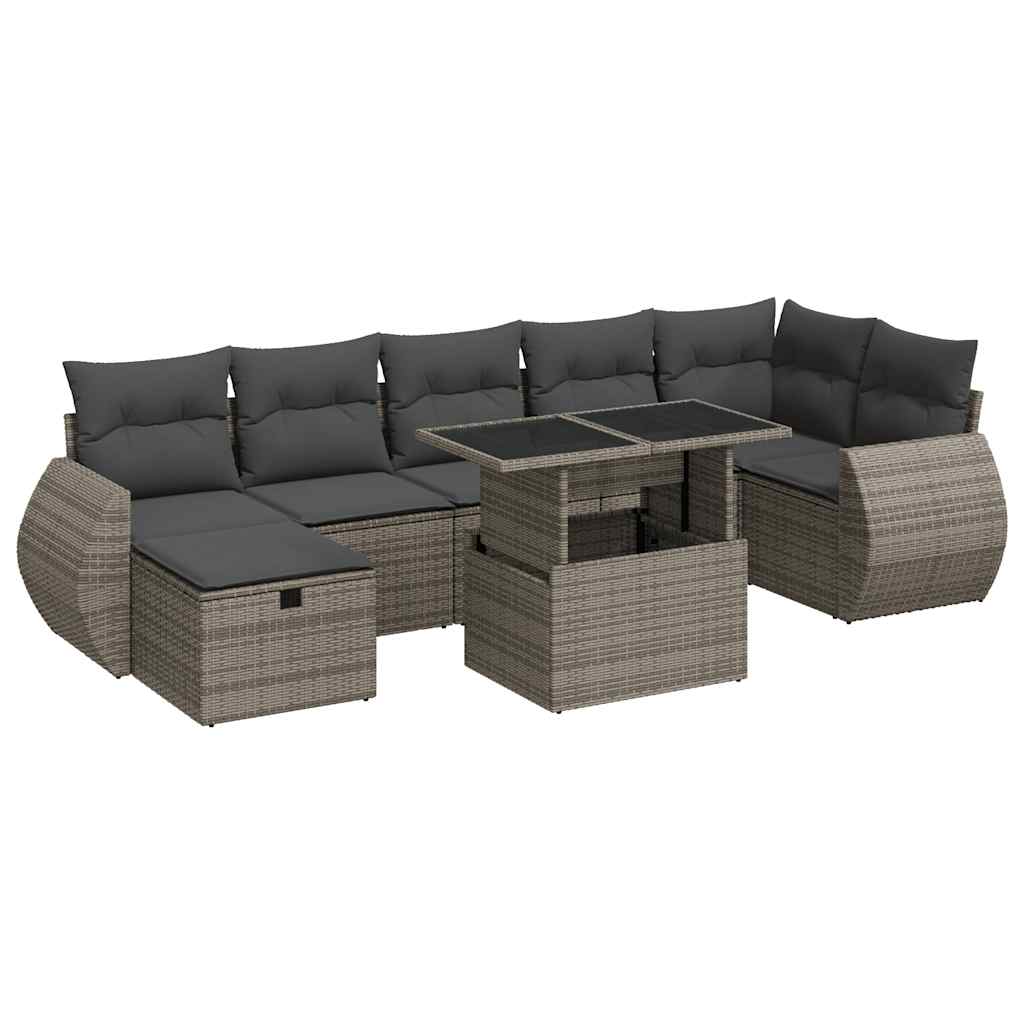 Set Divano da Giardino 8 pz con Cuscini Grigio in Polyrattan