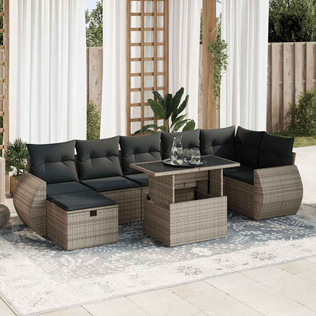 Set Divano da Giardino 8 pz con Cuscini Grigio in Polyrattan