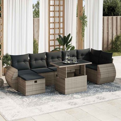 Set Divano da Giardino 8 pz con Cuscini Grigio in Polyrattan